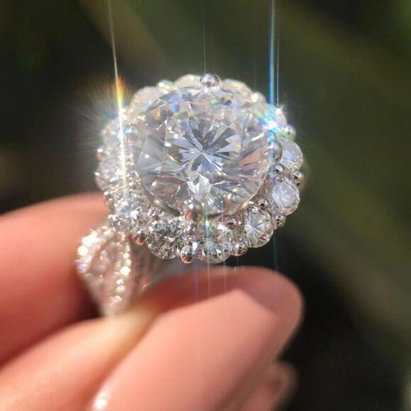 🔥Super Large Flower Zircon Wedding Silver Plated Dainty Ring for Woman, L154 - Picture 6 of 6